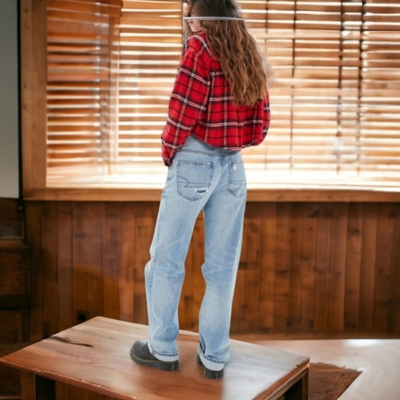 NEW! AE Cotton cropped flannel shirt Sz Xl - Picture 6 of 7